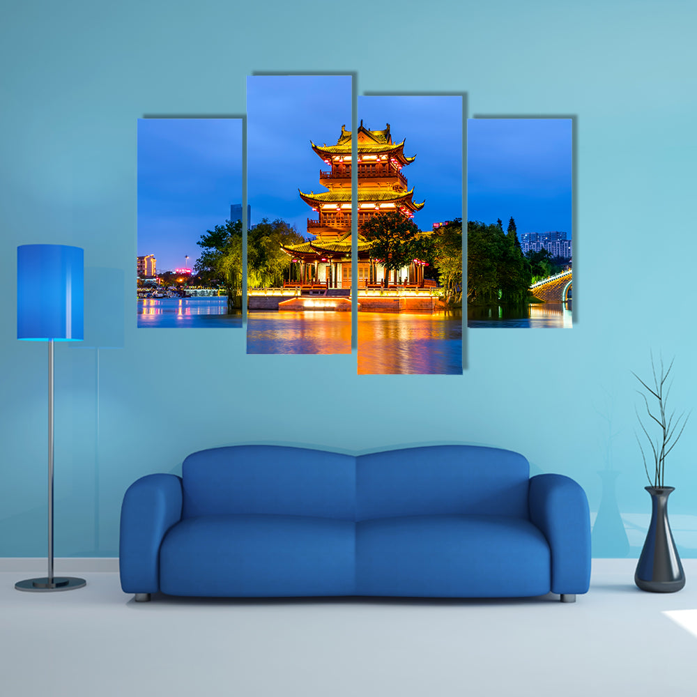 Landscape night view of Qingjiang Pu building in Huaian multi panel canvas wall art