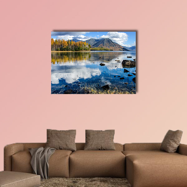 Mountain Lake Froliha with stones and reflection, near Lake Baikal multi panel canvas wall art