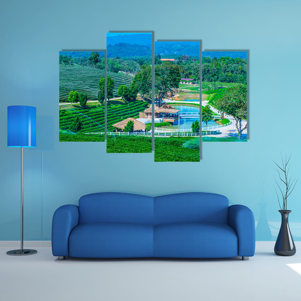 Tea plantation in Chiang Rai province, Thailand multi panel canvas wall art
