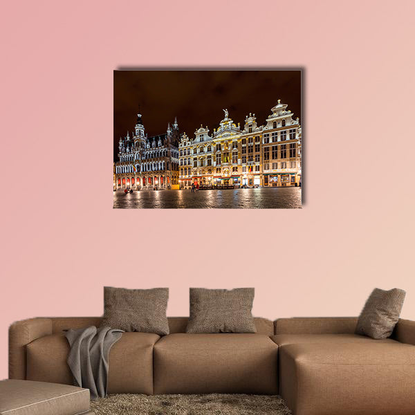 BRUSSELS, BELGIUM, Grand place of Brussels at night multi panel canvas wall art