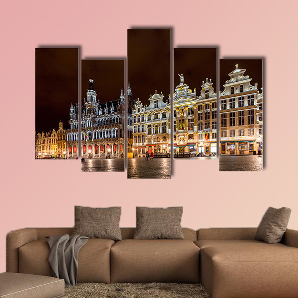 BRUSSELS, BELGIUM, Grand place of Brussels at night multi panel canvas wall art