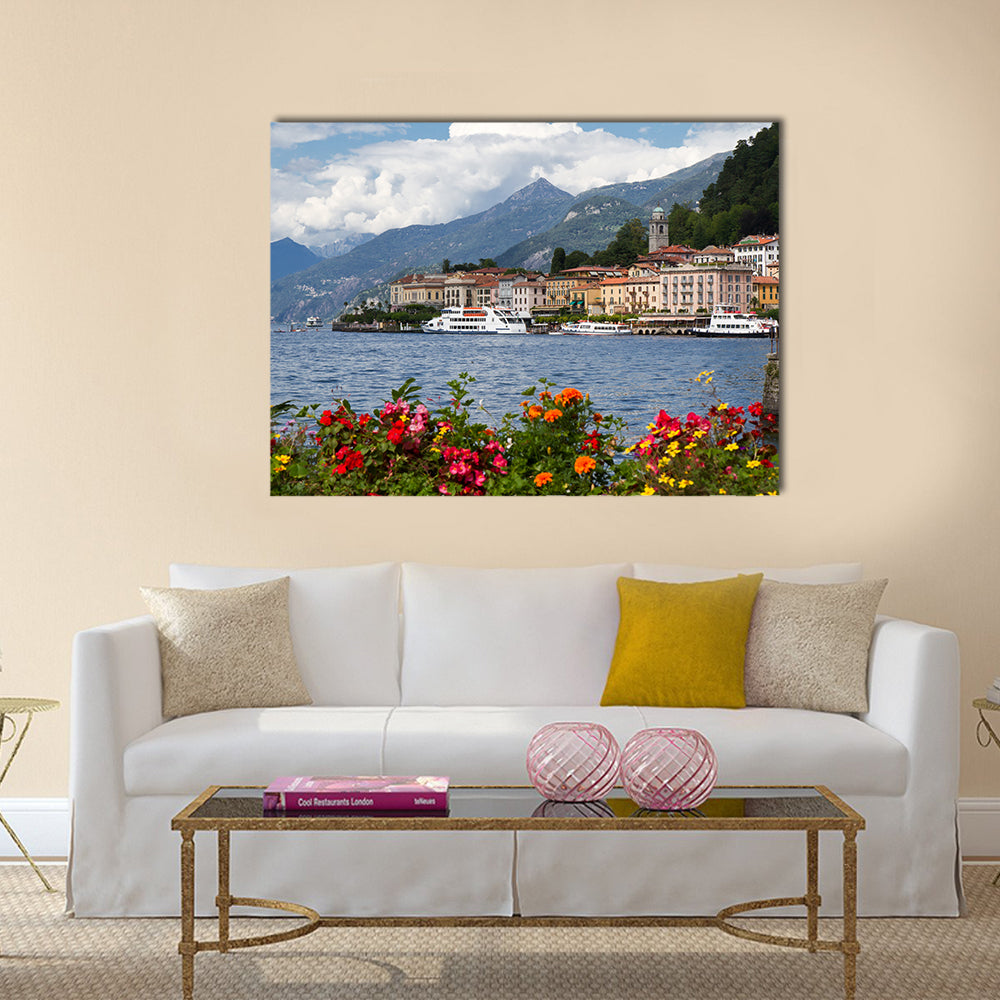 The small town of Belaggio at lake Como in Italy multi panel canvas wall art