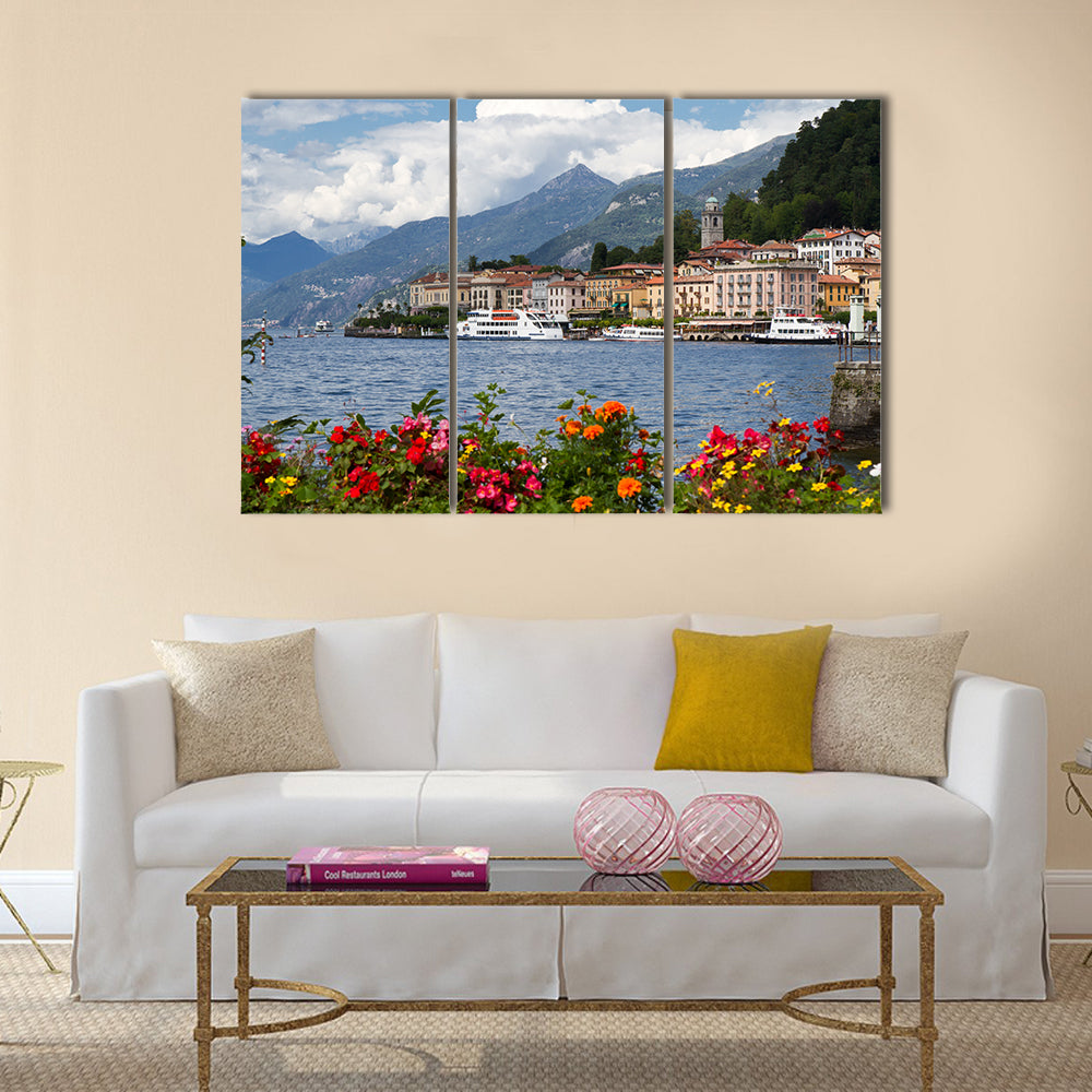 The small town of Belaggio at lake Como in Italy multi panel canvas wall art