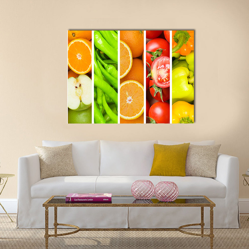 Collage of many fruits and vegetables Multi panel canvas wall art