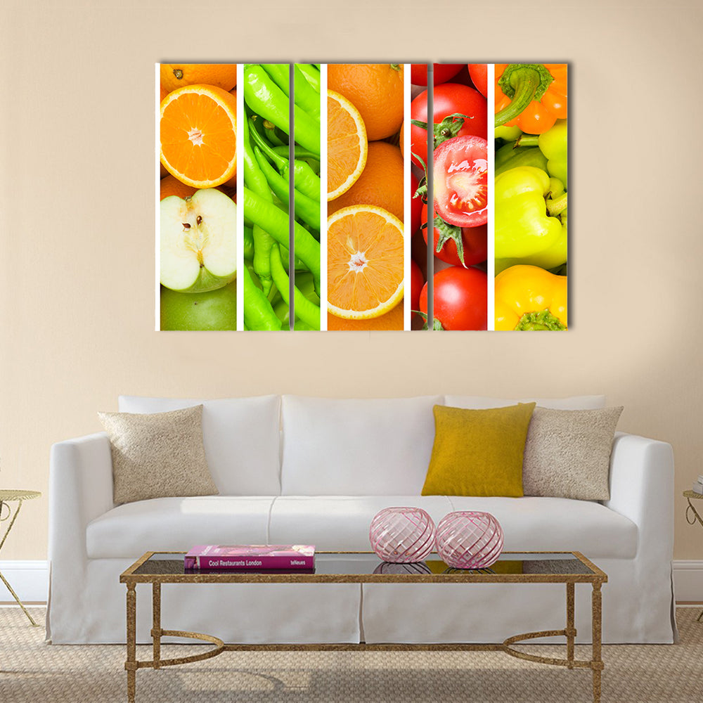 Collage of many fruits and vegetables Multi panel canvas wall art