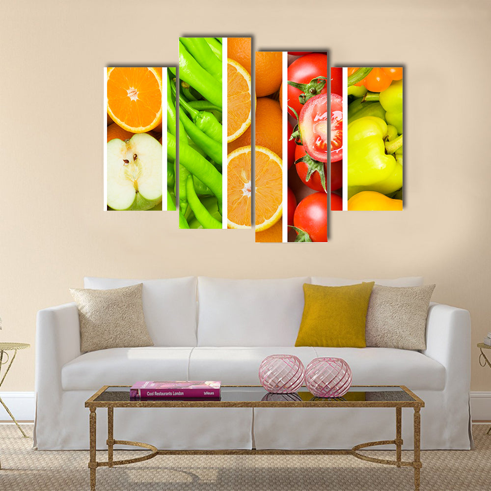 Collage of many fruits and vegetables Multi panel canvas wall art