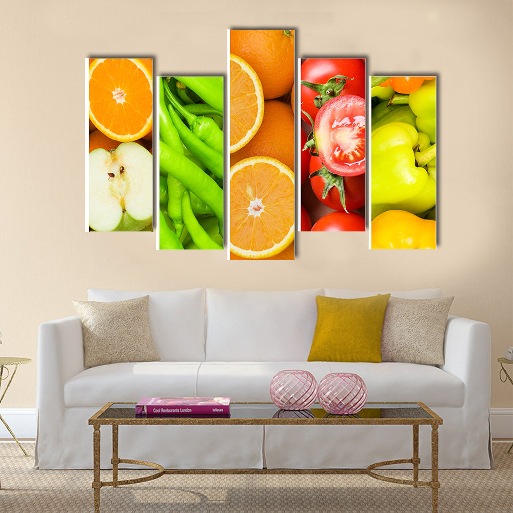 Collage of many fruits and vegetables Multi panel canvas wall art