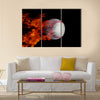 Baseball at high speed catching fire and burning with cracks Multi panel canvas wall art