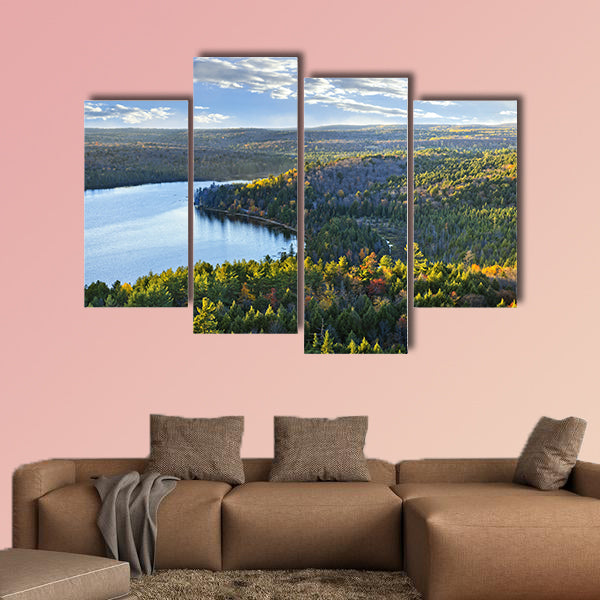 Fall forest and lake with colorful trees from above in Algonquin Park, wall art