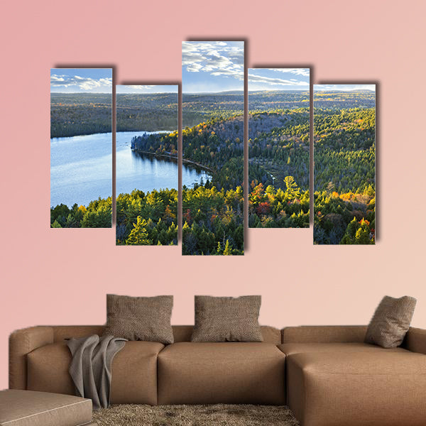 Fall forest and lake with colorful trees from above in Algonquin Park, wall art