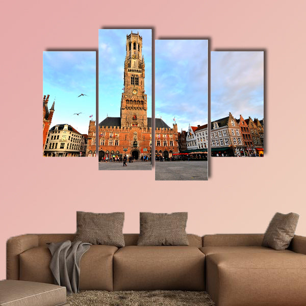 Belfry of Bruges at dusk, the historic city center, Belgium multi panel canvas wall art