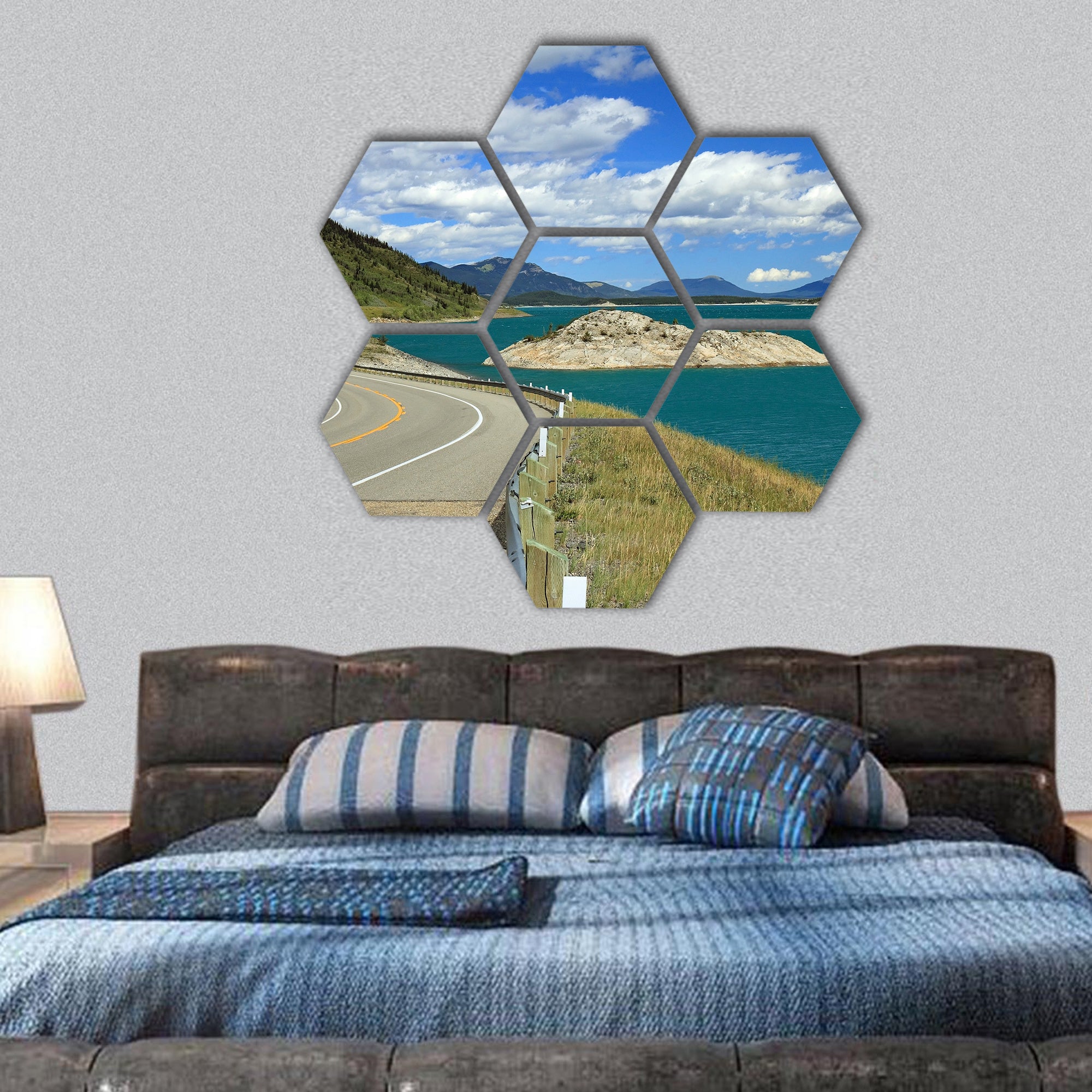 Winding Road and Lake Canada hexagonal canvas wall art