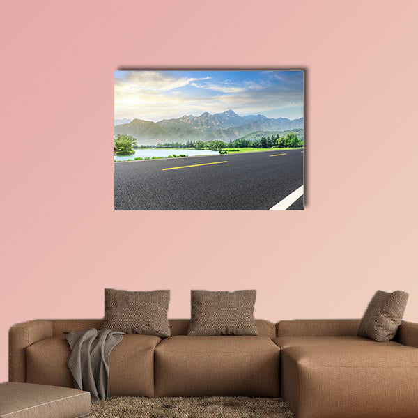 Empty asphalt highway and green mountain nature landscape wall art