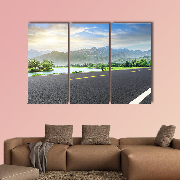 Empty asphalt highway and green mountain nature landscape wall art