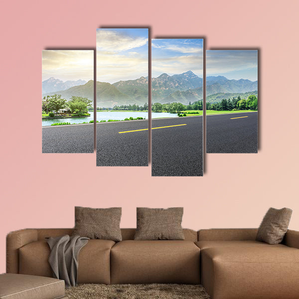 Empty asphalt highway and green mountain nature landscape wall art