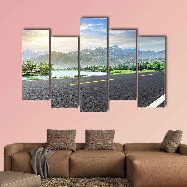 Empty asphalt highway and green mountain nature landscape wall art