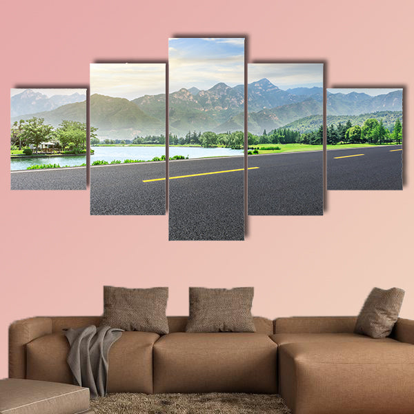 Empty asphalt highway and green mountain nature landscape wall art