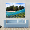 Beach, coconuts trees and school of fish in coral, Panama Multi panel canvas wall art