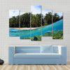 Beach, coconuts trees and school of fish in coral, Panama Multi panel canvas wall art