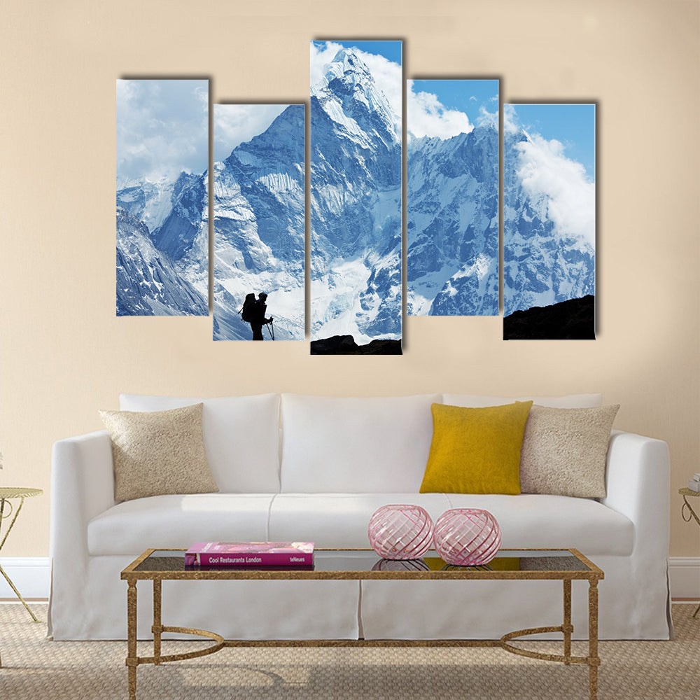 hike in Everest region multi panel canvas wall art