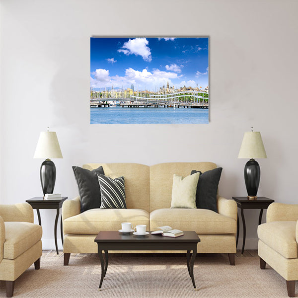 View on moorage of yacht's in Barcelona sea port Multi panel canvas wall art