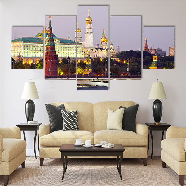 View of Moscow Kremlin in dusk. Russia Multi panel canvas wall art