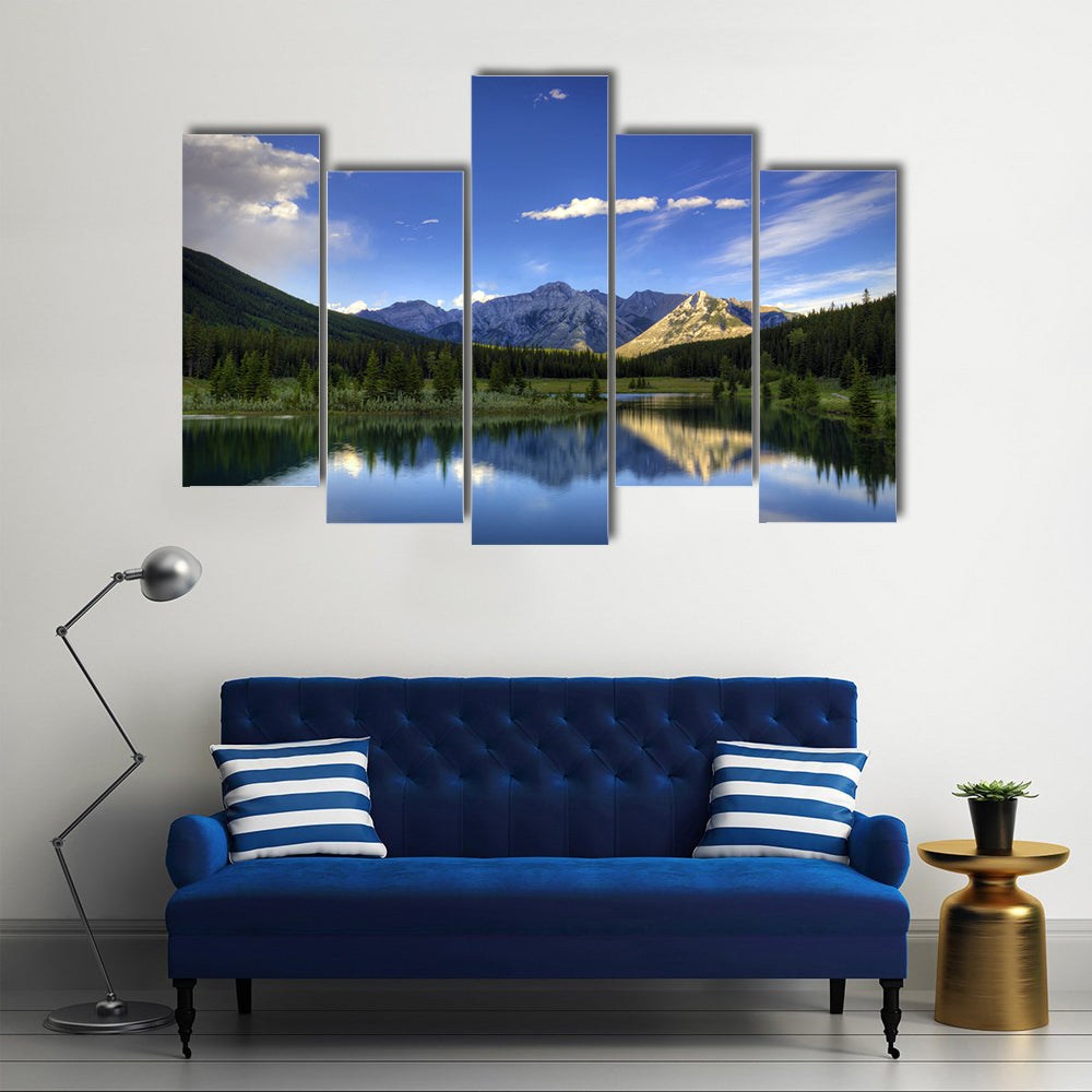Reflections in the water at Cascade Ponds near Banff in Banff National Park Canada multi panel canvas wall art