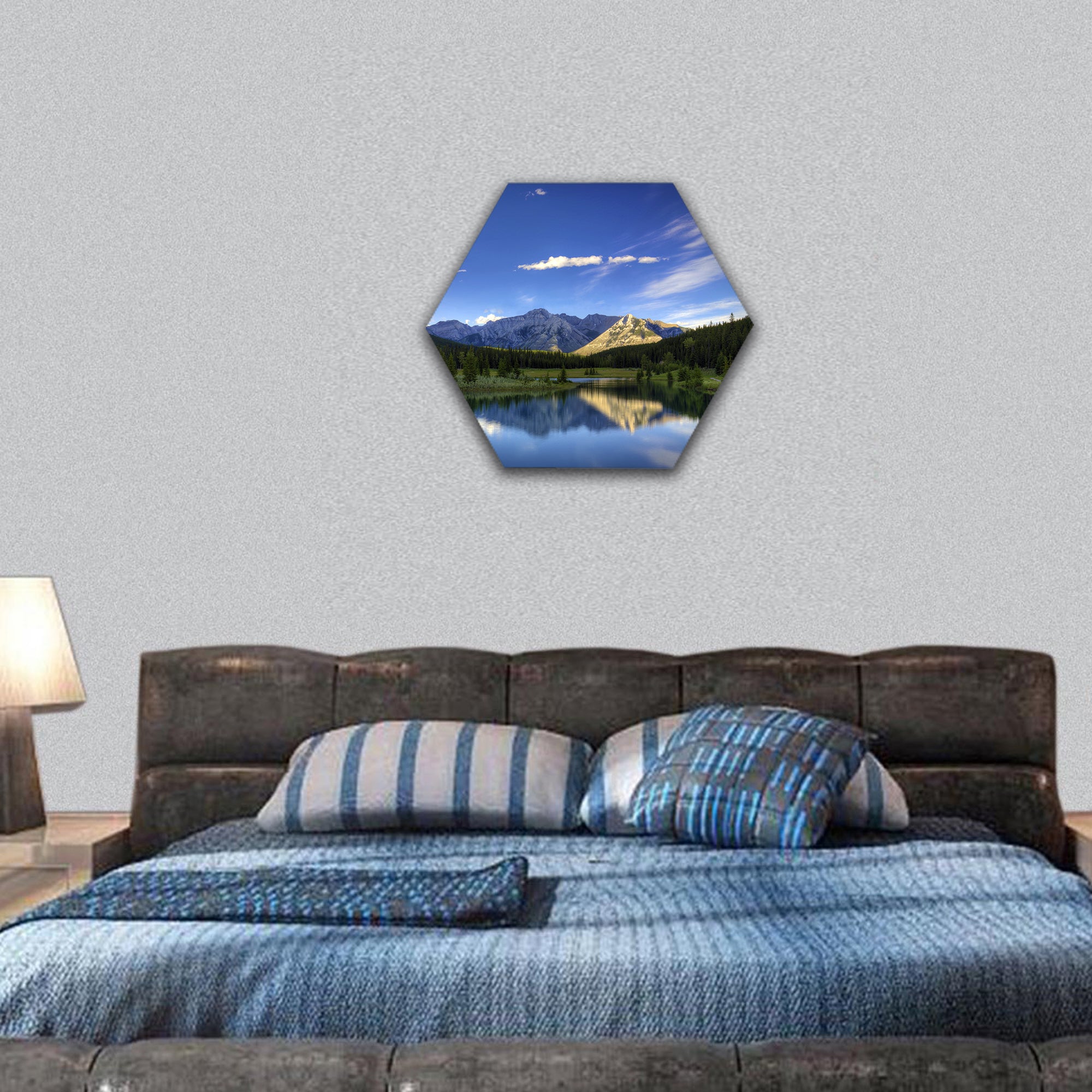 Reflections in the water at Cascade Ponds Canada hexagonal canvas wall art