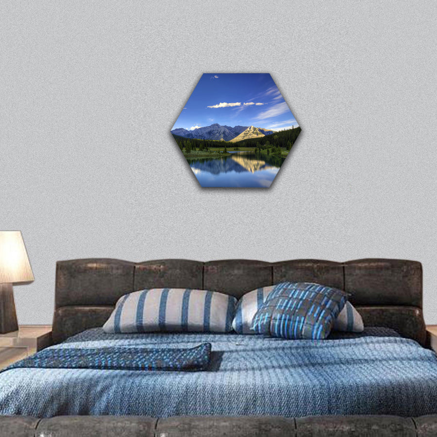 Reflections in the water at Cascade Ponds Canada hexagonal canvas wall art