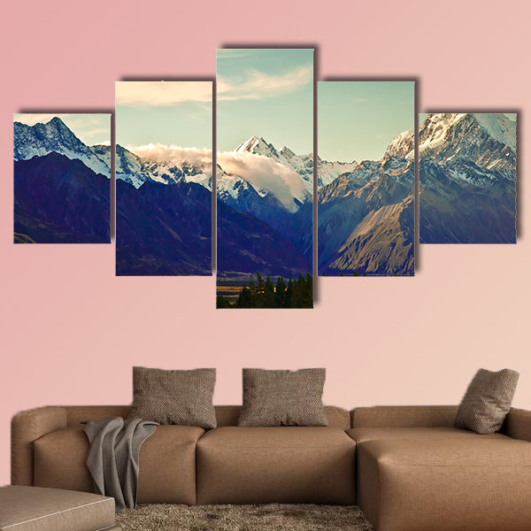 New Zealand scenic mountain landscape shot at Mount Cook National Park multi panel canvas wall art