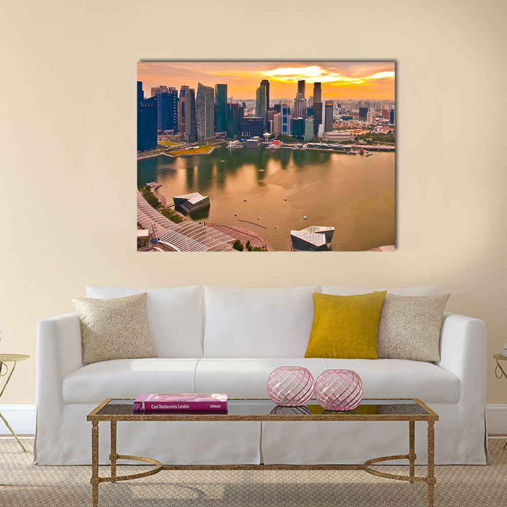 Panorama of Singapore from Marina Bay Sand Resort at beautiful sunset Multi panel canvas wall art
