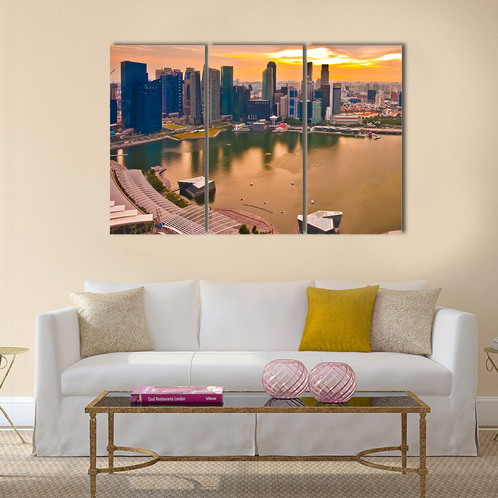 Panorama of Singapore from Marina Bay Sand Resort at beautiful sunset Multi panel canvas wall art