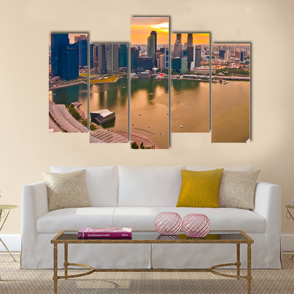 Panorama of Singapore from Marina Bay Sand Resort at beautiful sunset Multi panel canvas wall art