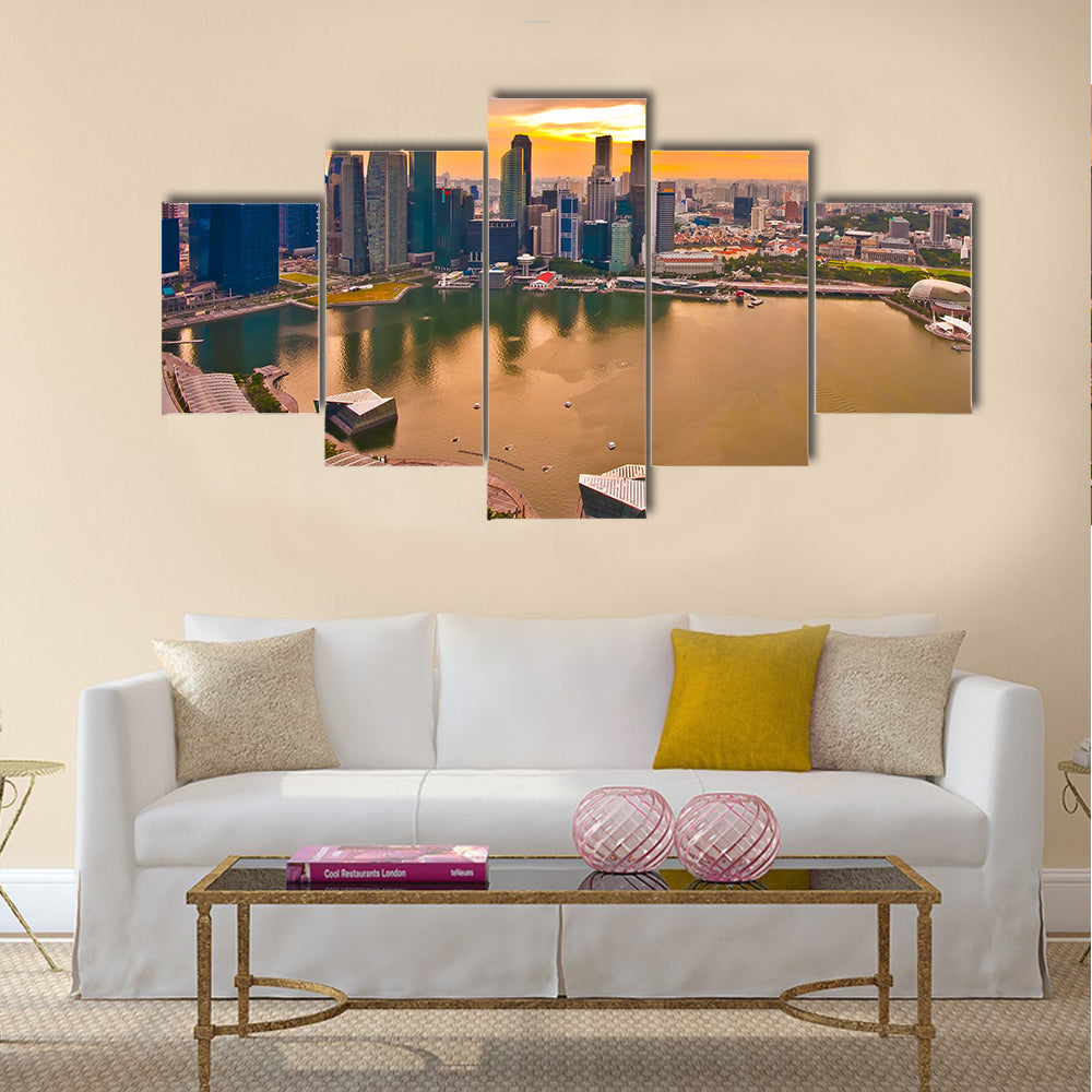 Panorama of Singapore from Marina Bay Sand Resort at beautiful sunset Multi panel canvas wall art