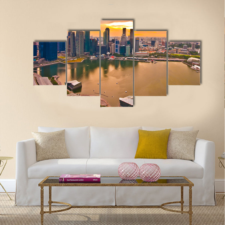 Panorama of Singapore from Marina Bay Sand Resort at beautiful sunset Multi panel canvas wall art
