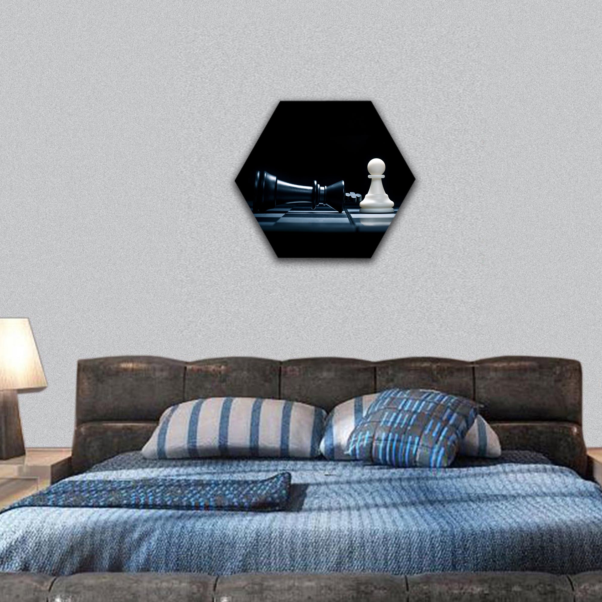Pawn and the won king Chessmen  hexagonal canvas wall art