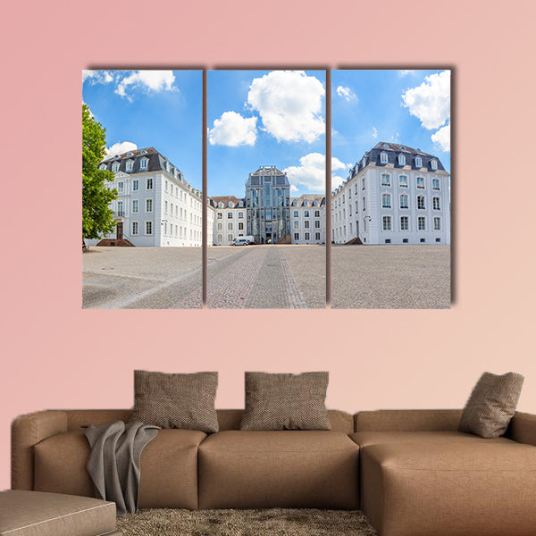 Panoramic outside view to castle in Saarbruecken under blue sky  wall art