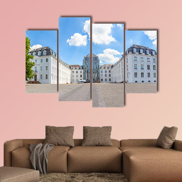 Panoramic outside view to castle in Saarbruecken under blue sky  wall art