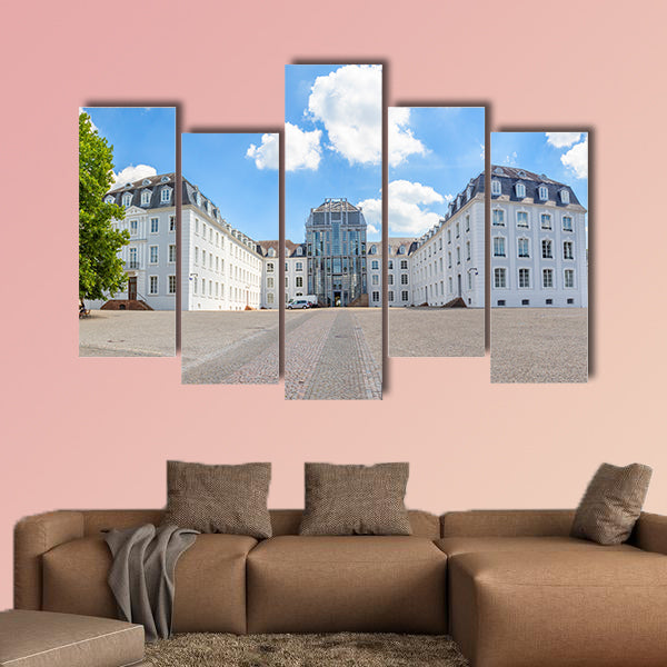 Panoramic outside view to castle in Saarbruecken under blue sky  wall art