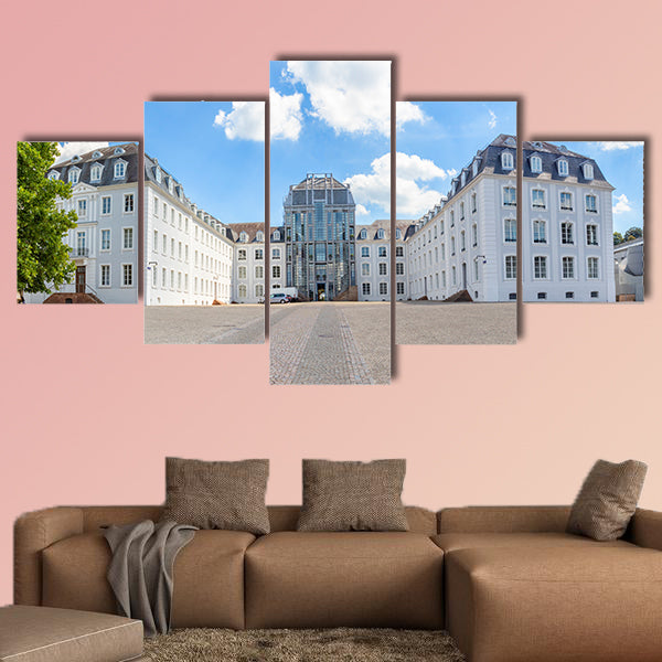 Panoramic outside view to castle in Saarbruecken under blue sky  wall art