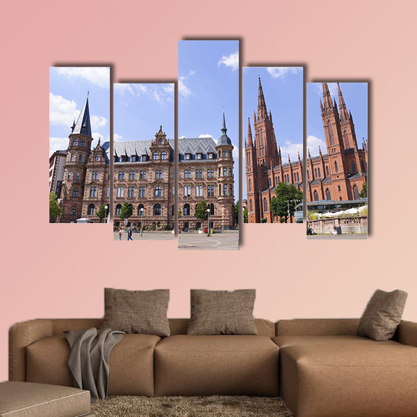 Marktplatz in Wiesbaden, Germany multi panel canvas wall art