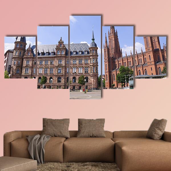 Marktplatz in Wiesbaden, Germany multi panel canvas wall art