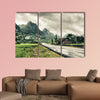 Rural landscape with road; house and mountains, multi panel canvas wall art