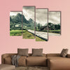 Rural landscape with road; house and mountains, multi panel canvas wall art