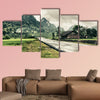 Rural landscape with road; house and mountains, multi panel canvas wall art