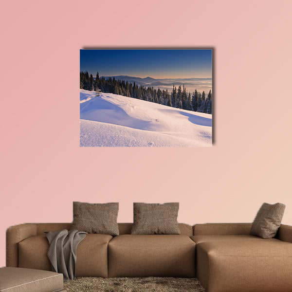 A frosty and sunny day is in mountains multi panel canvas wall art