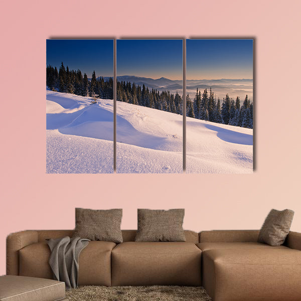 A frosty and sunny day is in mountains multi panel canvas wall art