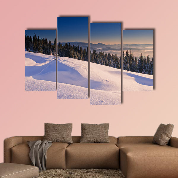 A frosty and sunny day is in mountains multi panel canvas wall art