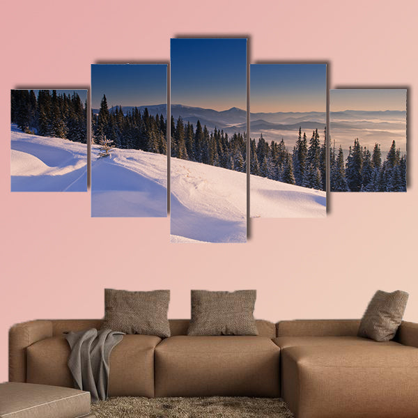 A frosty and sunny day is in mountains multi panel canvas wall art