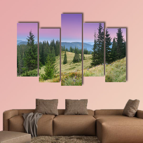 Beautiful morning in the mountains landscape multi panel canvas wall art